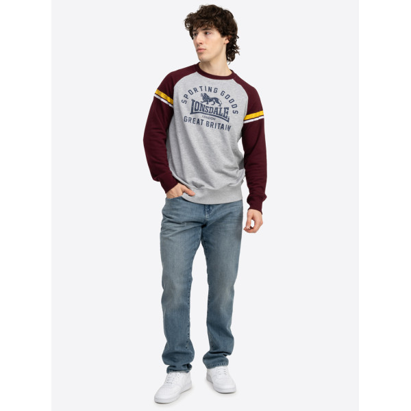 LONSDALE® Men's Crewneck Sweatshirt Regular Fit Marl Grey-Oxblood-Navy (117692)