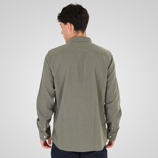 REBASE® Men’s Linen Shirts with Standard Collar and Long Sleeves Olive (261RGS-5170)