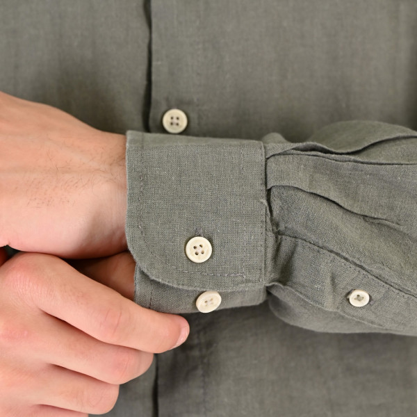 REBASE® Men’s Linen Shirts with Standard Collar and Long Sleeves Olive (261RGS-5170)