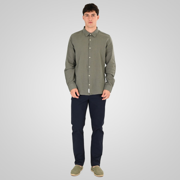 REBASE® Men’s Linen Shirts with Standard Collar and Long Sleeves Olive (261RGS-5170)