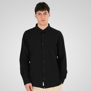 REBASE® Men’s Linen Shirts with Standard Collar and Long Sleeves Black (261RGS-5170)