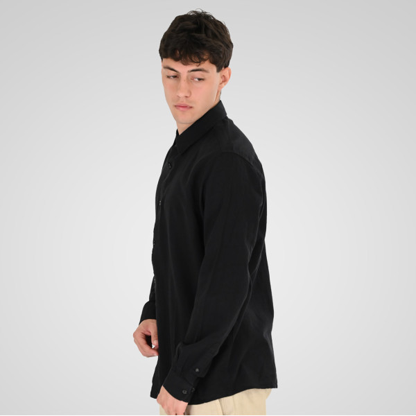 REBASE® Men’s Linen Shirts with Standard Collar and Long Sleeves Black (261RGS-5170)