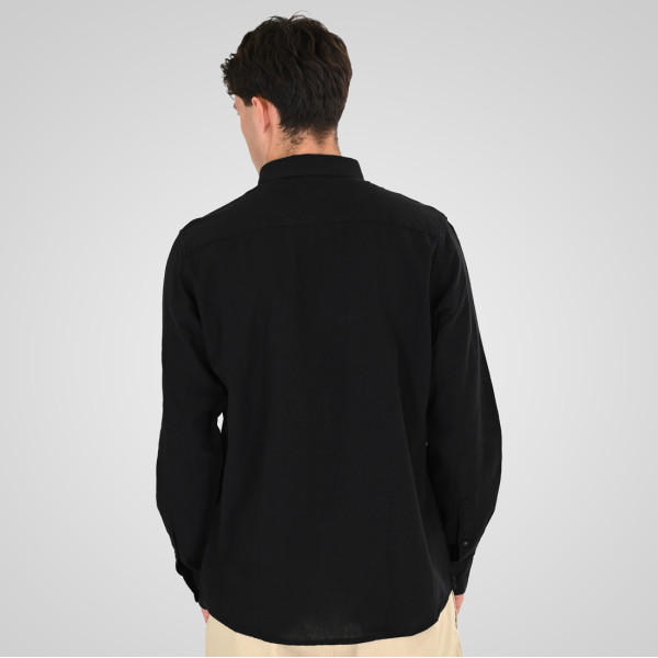 REBASE® Men’s Linen Shirts with Standard Collar and Long Sleeves Black (261RGS-5170)