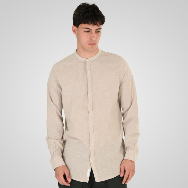 REBASE® Men’s Linen Shirts with Standard Collar and Long Sleeves Linen Beige (261RGS-5170B)