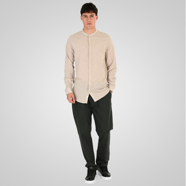 REBASE® Men’s Linen Shirts with Standard Collar and Long Sleeves Linen Beige (261RGS-5170B)
