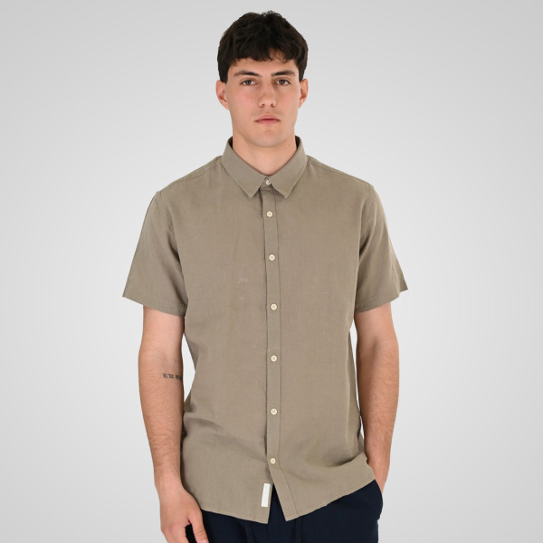REBASE® Linen Blend Shirts with Standard Collar and Short Sleeves Taupe (261RGS-5174)