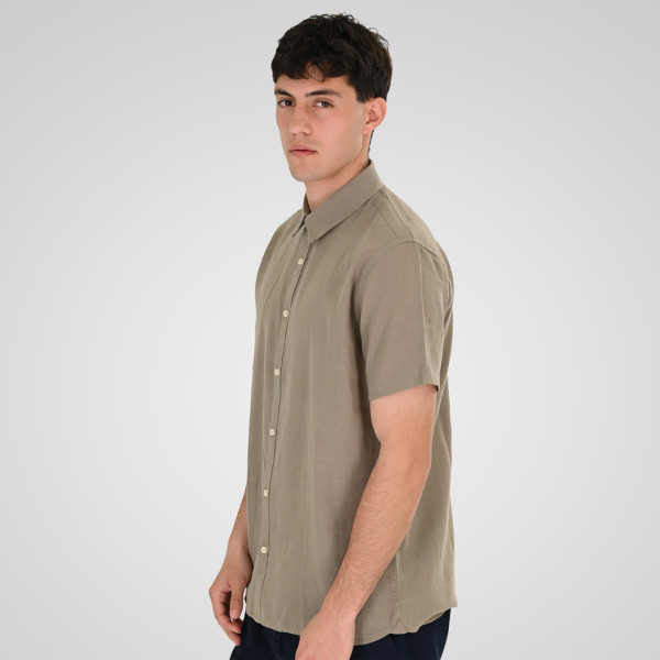 REBASE® Linen Blend Shirts with Standard Collar and Short Sleeves Taupe (261RGS-5174)