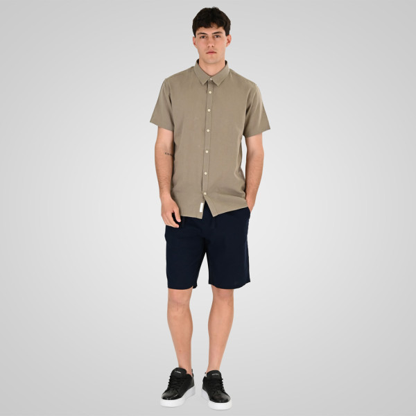 REBASE® Linen Blend Shirts with Standard Collar and Short Sleeves Taupe (261RGS-5174)