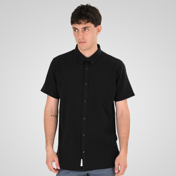 REBASE® Linen Blend Shirts with Standard Collar and Short Sleeves Black (261RGS-5174)