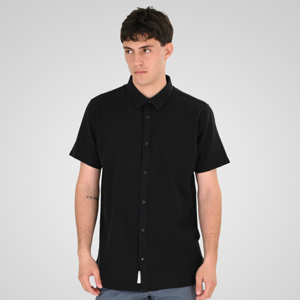 REBASE® Linen Blend Shirts with Standard Collar and Short Sleeves Black (261RGS-5174)