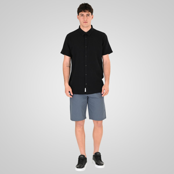 REBASE® Linen Blend Shirts with Standard Collar and Short Sleeves Black (261RGS-5174)