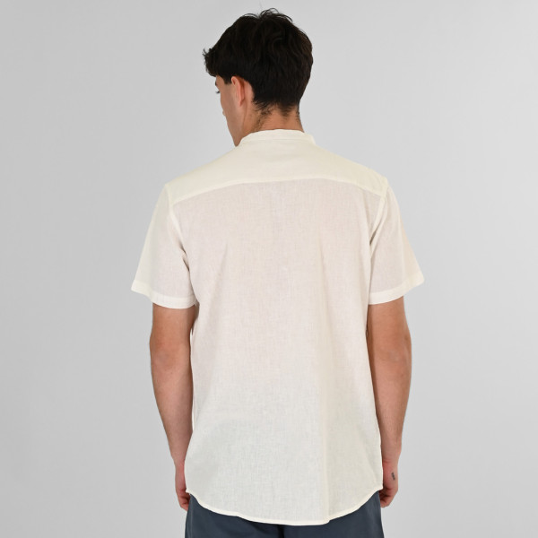 REBASE® Men’s Linen Blend Shirts with Mao Collar and Short Sleeves Linen White (261RGS-5177)