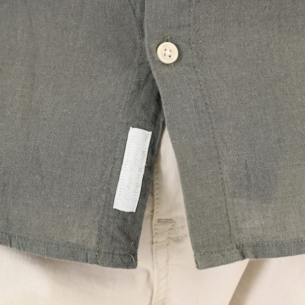 REBASE® Men’s Linen Blend Shirts with Mao Collar and Short Sleeves Linen Olive (261RGS-5177)