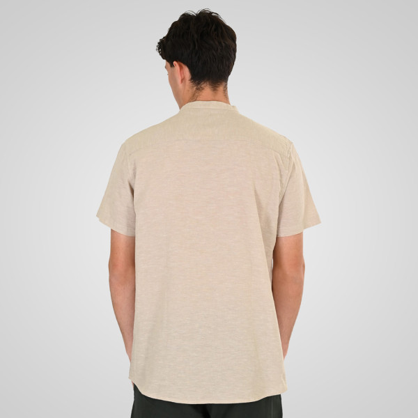 REBASE® Men’s Linen Blend Shirts with Mao Collar and Short Sleeves Beige (261RGS-5177)