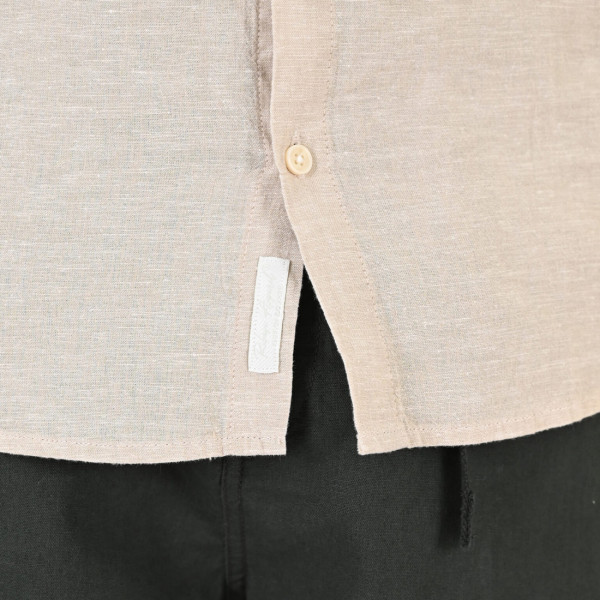 REBASE® Men’s Linen Blend Shirts with Mao Collar and Short Sleeves Beige (261RGS-5177)