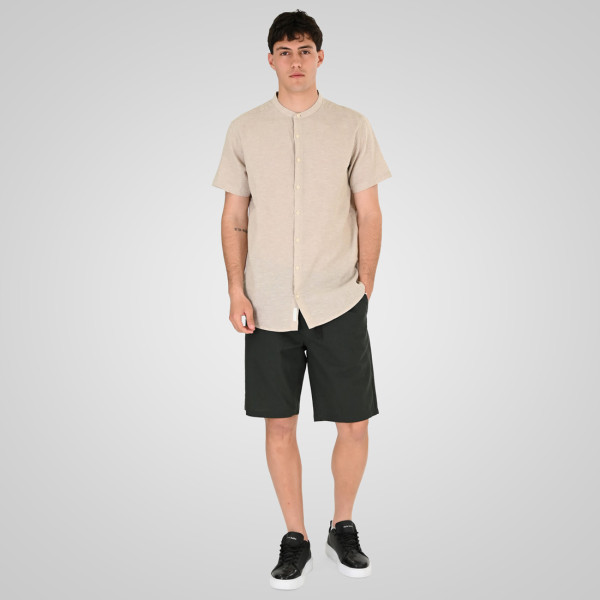REBASE® Men’s Linen Blend Shirts with Mao Collar and Short Sleeves Beige (261RGS-5177)