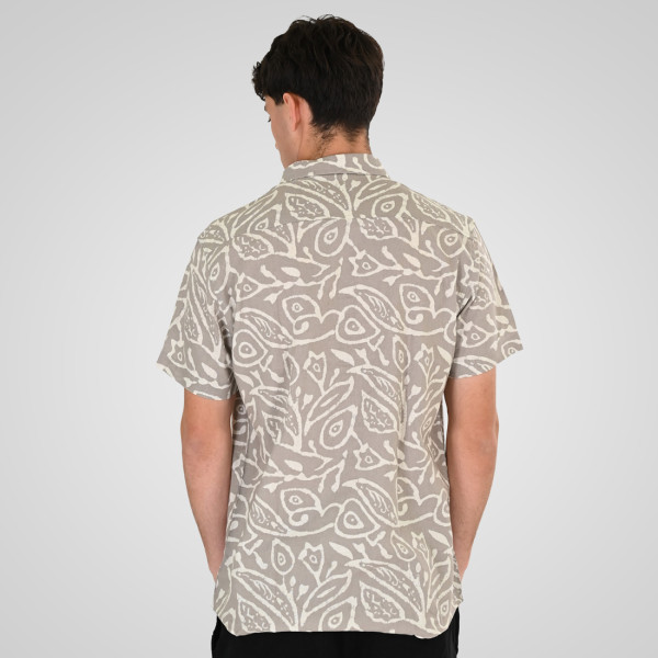 REBASE® Shirt Linen Blend with Short Sleeves and Floral Print Smoke (261RGS-5147)