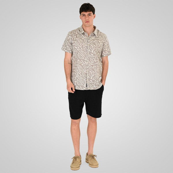 REBASE® Shirt Linen Blend with Short Sleeves and Floral Print Smoke (261RGS-5147)