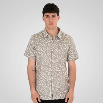 REBASE® Shirt Linen Blend with Short Sleeves and Floral Print Smoke (261RGS-5147)