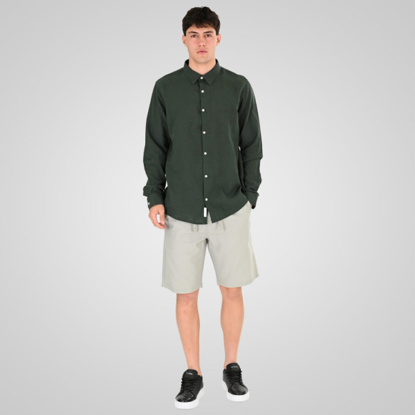REBASE® Chinos Linen Blend Shorts with Elasticated Waistband Smoke Green (261RMSHO-7046)