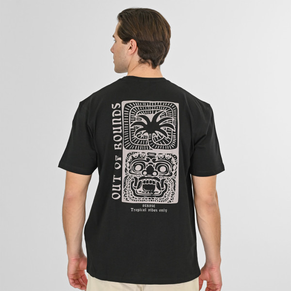 REBASE® Men’s T-Shirt Front-Back Printed Relaxed Fit Stone Black (261RTS-9096)