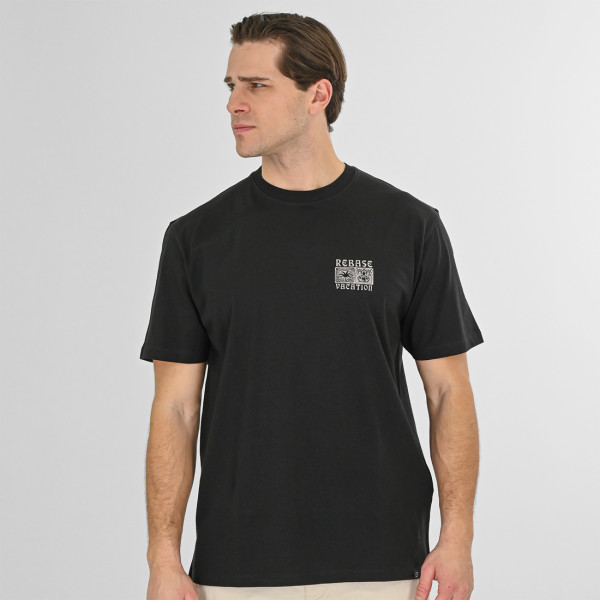 REBASE® Men’s T-Shirt Front-Back Printed Relaxed Fit Stone Black (261RTS-9096)
