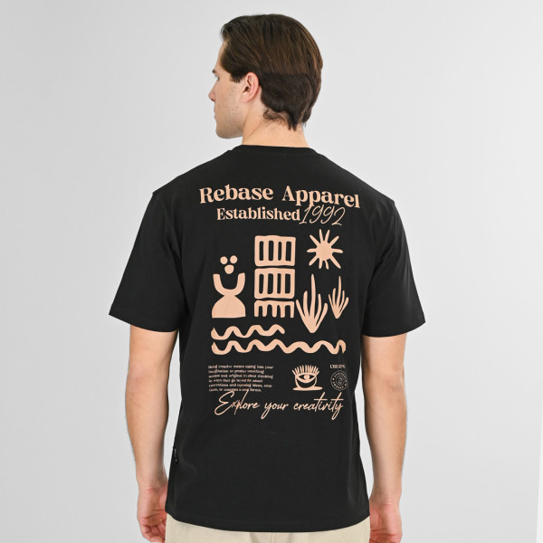 REBASE® Men’s T-Shirt Front-Back Printed Relaxed Fit Black (261RTS-9099)