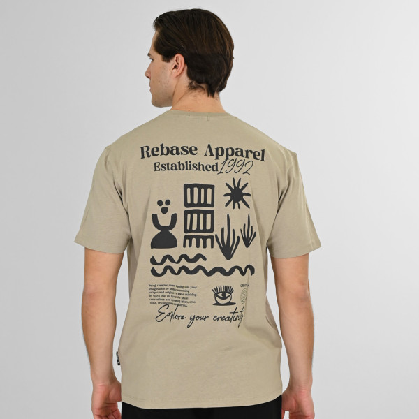 REBASE® Men’s T-Shirt Front-Back Printed Relaxed Fit Stone Beige (261RTS-9099)