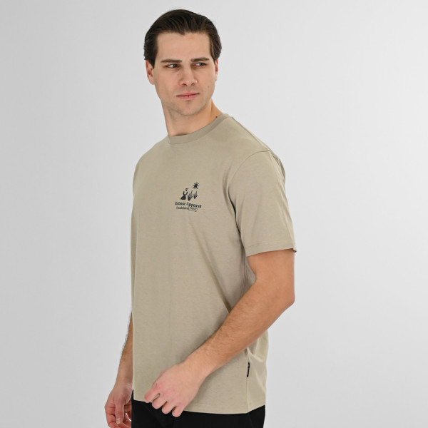 REBASE® Men’s T-Shirt Front-Back Printed Relaxed Fit Stone Beige (261RTS-9099)