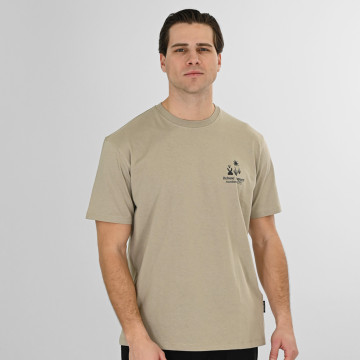 REBASE® Men’s T-Shirt Front-Back Printed Relaxed Fit Stone Beige (261RTS-9099)