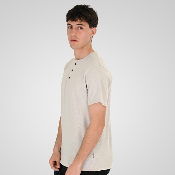REBASE® Men’s T-Shirt Henley with Raw Edges at Sleeves and Hem Ice (261RTS-9114)