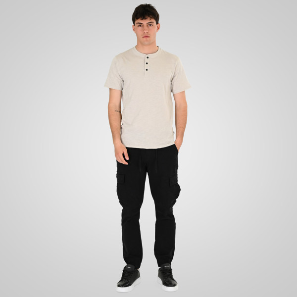 REBASE® Men’s T-Shirt Henley with Raw Edges at Sleeves and Hem Ice (261RTS-9114)