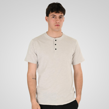 REBASE® Men’s T-Shirt Henley with Raw Edges at Sleeves and Hem Ice (261RTS-9114)