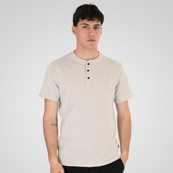 REBASE® Men’s T-Shirt Henley with Raw Edges at Sleeves and Hem Ice (261RTS-9114)