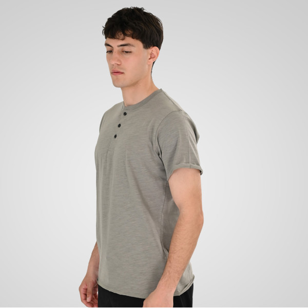 REBASE® Men’s T-Shirt Henley with Raw Edges at Sleeves and Hem Stone (261RTS-9114)