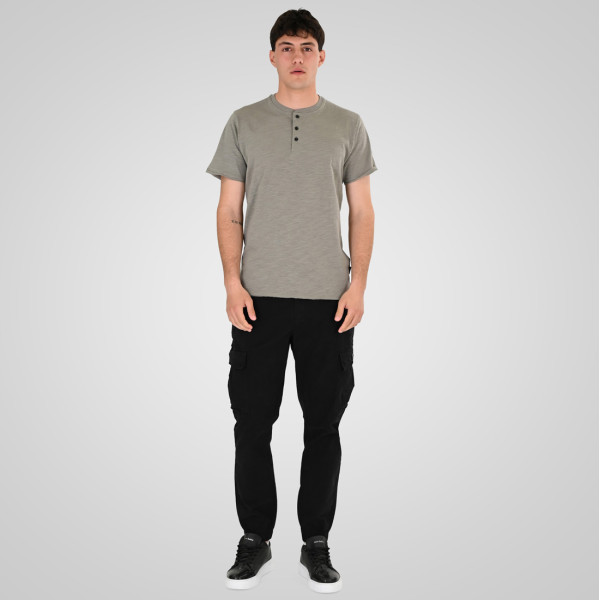 REBASE® Men’s T-Shirt Henley with Raw Edges at Sleeves and Hem Stone (261RTS-9114)