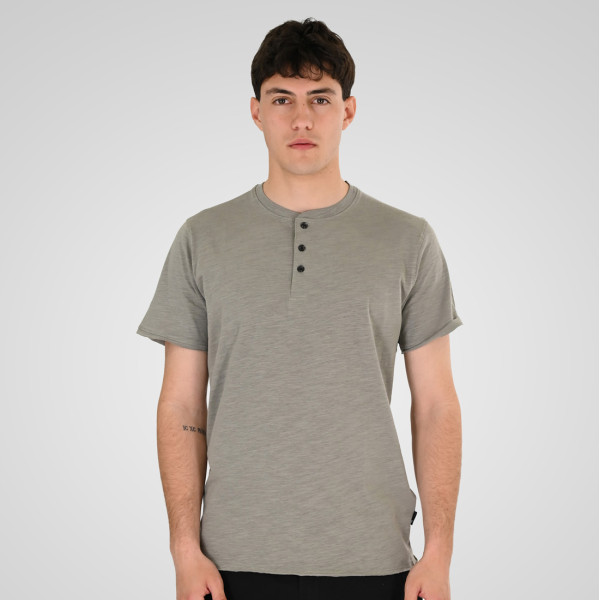 REBASE® Men’s T-Shirt Henley with Raw Edges at Sleeves and Hem Stone (261RTS-9114)