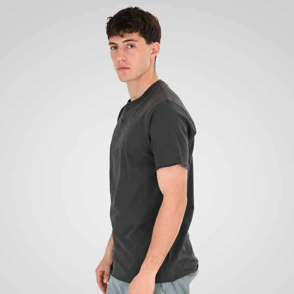 REBASE® Men’s T-Shirt Henley with Raw Edges at Sleeves and Hem Anthracite (261RTS-9114)