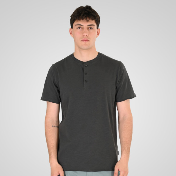 REBASE® Men’s T-Shirt Henley with Raw Edges at Sleeves and Hem Anthracite (261RTS-9114)