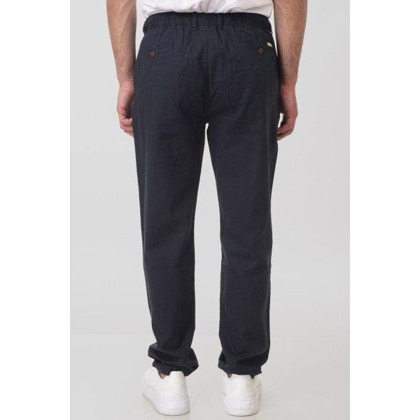 REBASE® Men’s Chinos Linen Blend Pant with Elasticated Waistband Navy (251RCP-4031)
