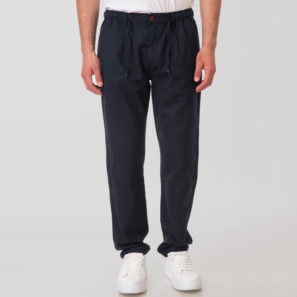 REBASE® Men’s Chinos Linen Blend Pant with Elasticated Waistband Navy (251RCP-4031)