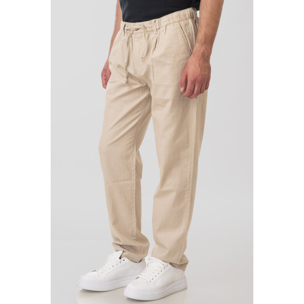 REBASE® Men’s Chinos Linen Blend Pant with Elasticated Waistband Light Beige (251RCP-4031)