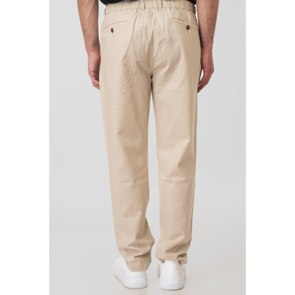 REBASE® Men’s Chinos Linen Blend Pant with Elasticated Waistband Light Beige (251RCP-4031)