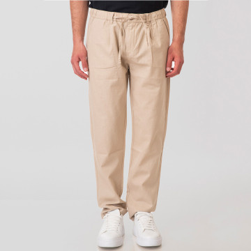 REBASE® Men’s Chinos Linen Blend Pant with Elasticated Waistband Light Beige (251RCP-4031)