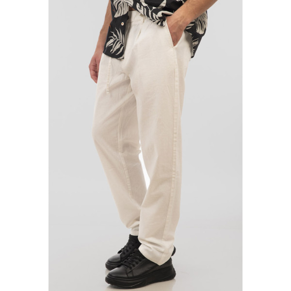 REBASE® Men’s Chinos Linen Blend Pant with Elasticated Waistband Linen White (251RCP-4031)