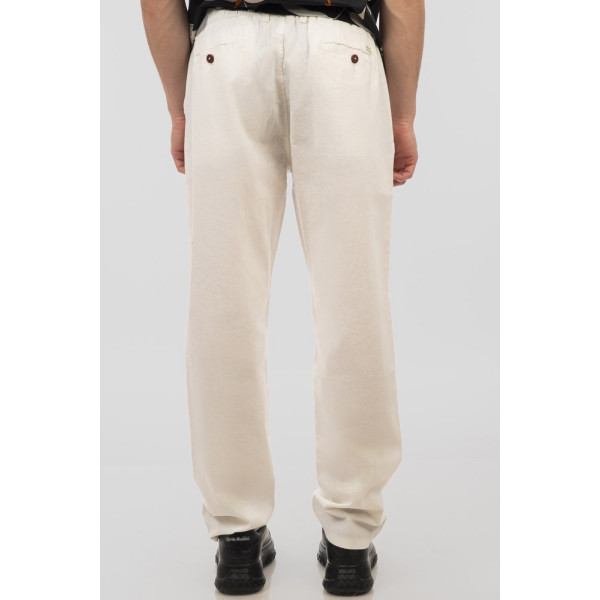 REBASE® Men’s Chinos Linen Blend Pant with Elasticated Waistband Linen White (251RCP-4031)