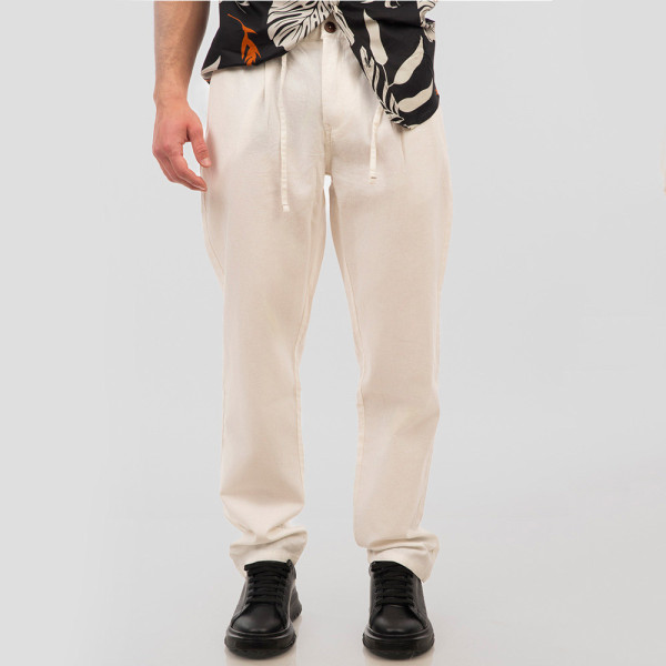 REBASE® Men’s Chinos Linen Blend Pant with Elasticated Waistband Linen White (251RCP-4031)