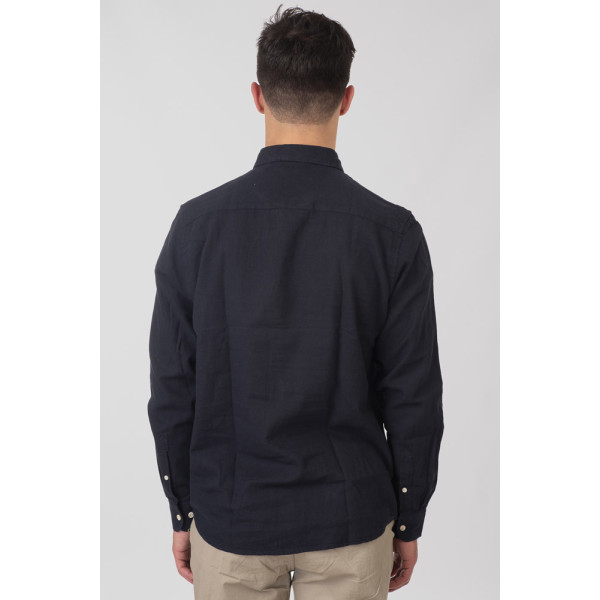 REBASE® Men’s Shirt Linen Blend with Standard Collar and Long Sleeves Navy (251RGS-5056)