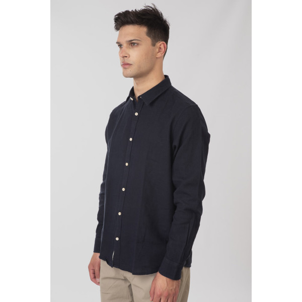 REBASE® Men’s Shirt Linen Blend with Standard Collar and Long Sleeves Navy (251RGS-5056)