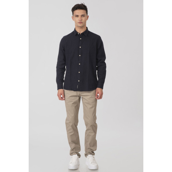 REBASE® Men’s Shirt Linen Blend with Standard Collar and Long Sleeves Navy (251RGS-5056)